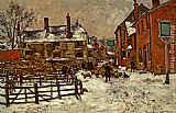 Snow Canvas Paintings - A Village in the Snow